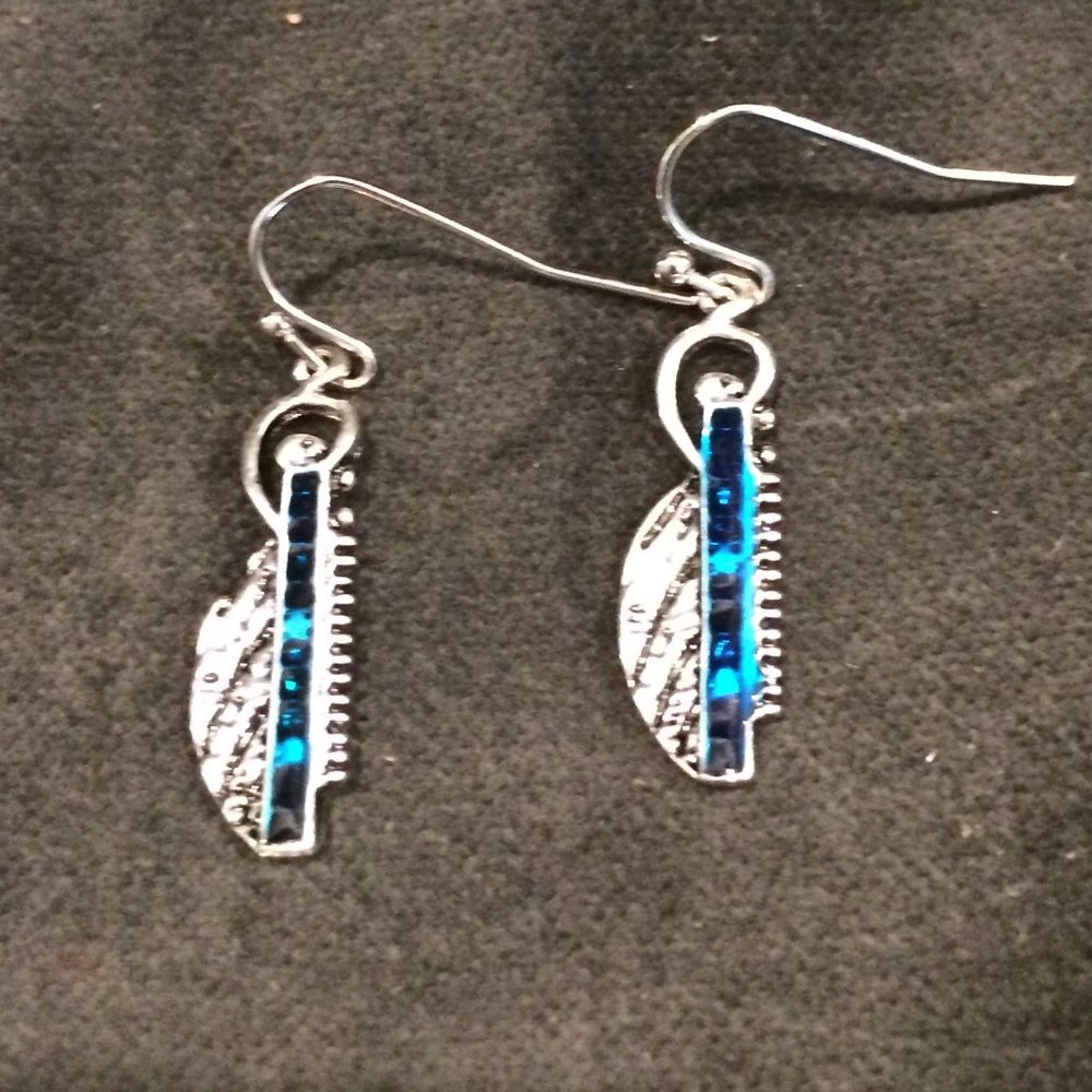 Blue Feathered Shaped Silver Earrings